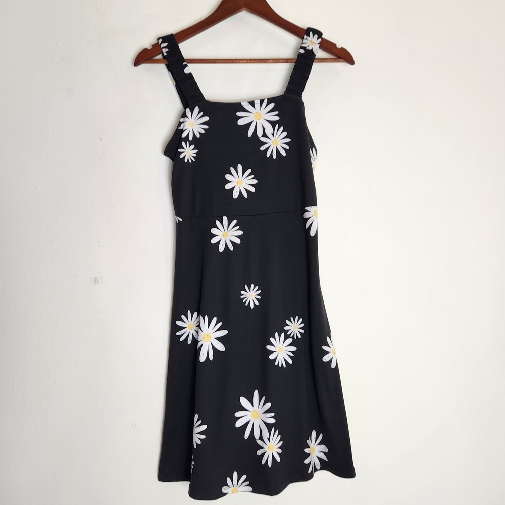 New Black Daisy Floral Flower Skater SO Dress Small NWT Y2K 90s Style